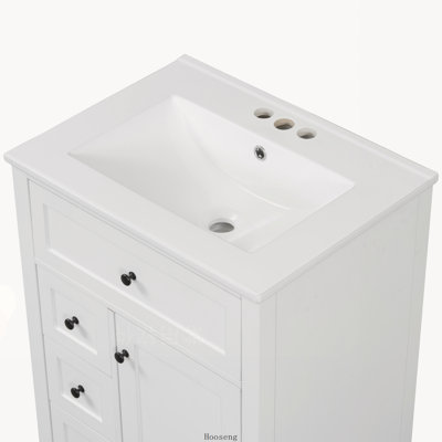 Meuble-lavabo autoportant 24 po avec comptoir d'évier, panneau de fibres à densité moyenne et bois d'hévéa avec 3 tiroirs et tablettes réglables, bleu gris