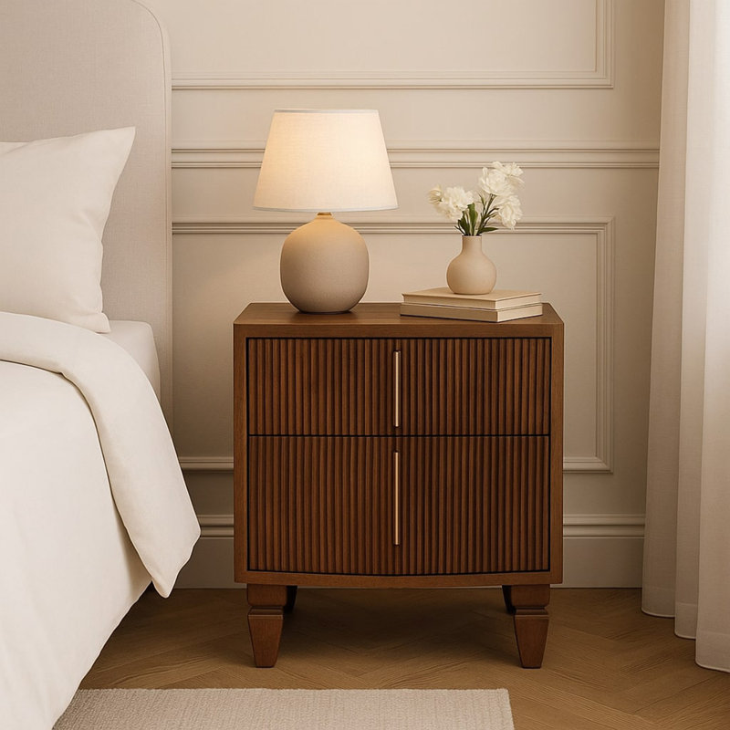 Table de chevet en bois Harper, brun, 2 tiroirs, Wanul