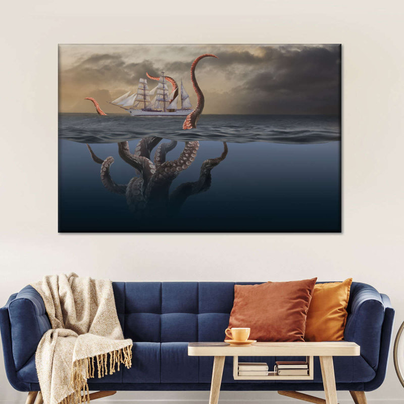Kraken sur toile, H 30 po x l 45 po x P 1,25 po