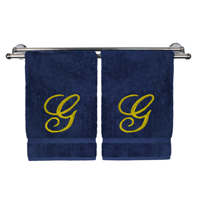 Ensemble de serviettes 2 pièces 100% coton Monogrammed, Bleu marine/doré, G