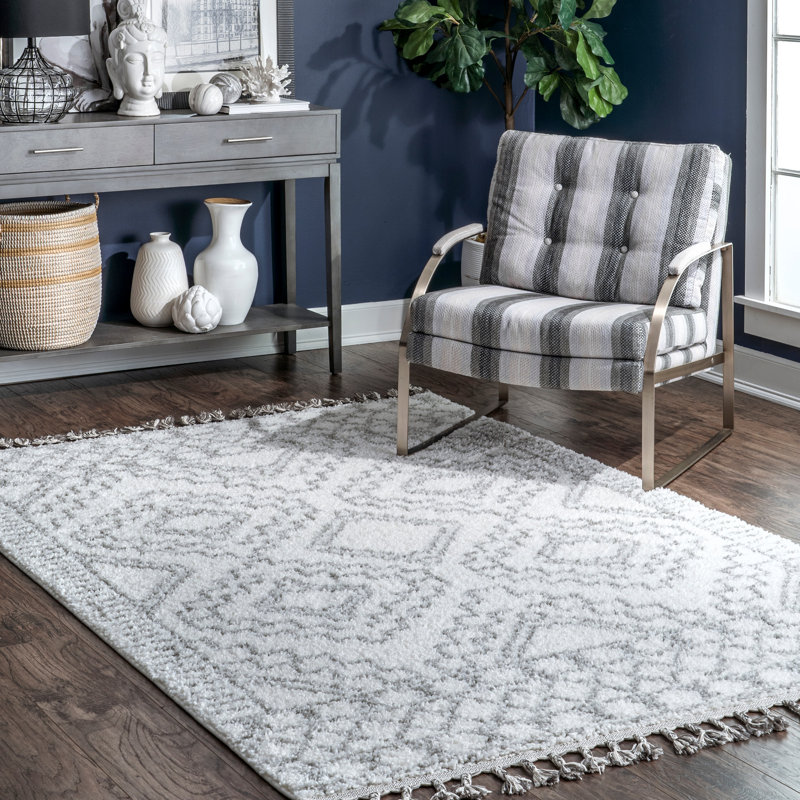 Geometric White Area Rug, Square 6'