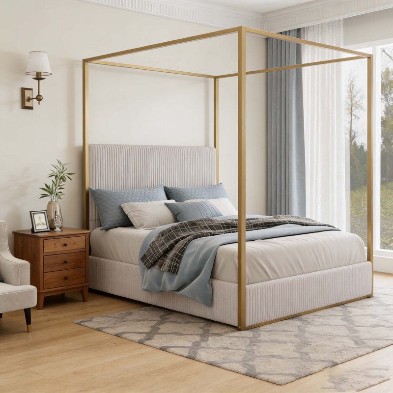 Lit à baldaquin Modern, Beige, Grand