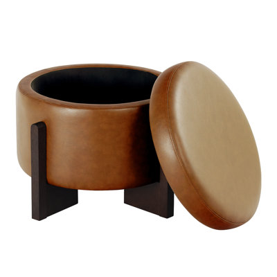  Faux Leather Upholstered Round Ottoman with Storage