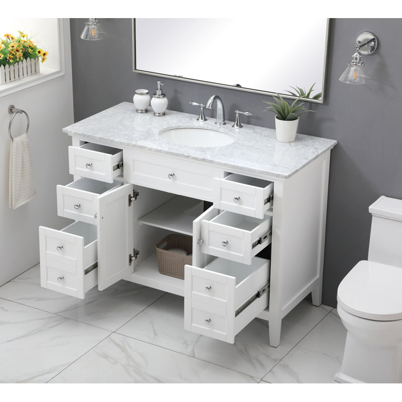 Ain 48'' Single Bathroom Vanity with Marble Top, White, Carrera White