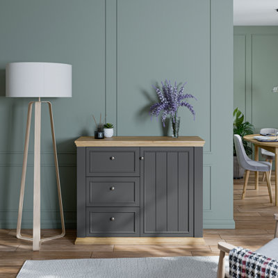 Archimbald Modern cottage style sideboard with 3 drawers and 1 door, engineered wood, /decor, 119.5 cm W x 95.3 cm H x 43.5 cm D
