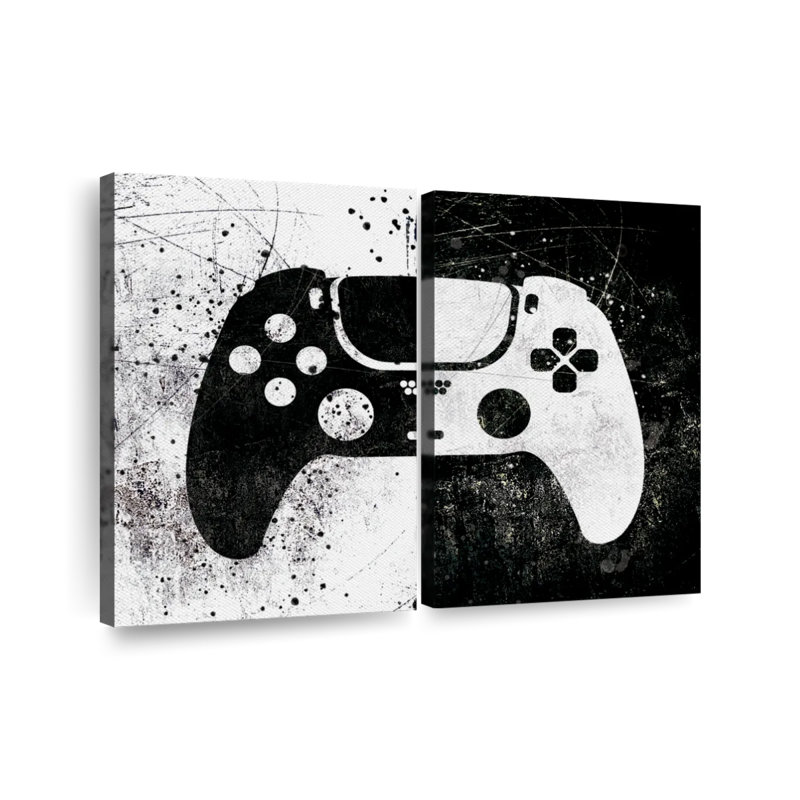 Ensemble de 2 manettes de jeu grunge sur toile, H 30 po x l 41 po x P 1,25 po