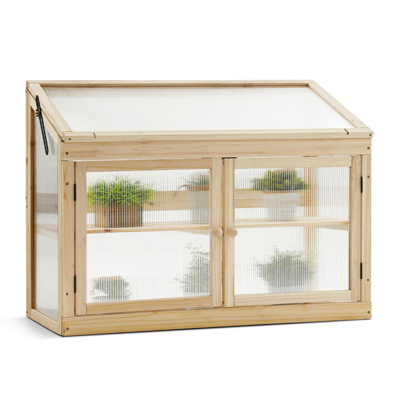 35.4" W x 14.6" D 2-Tier Wooden Cold Frame Garden Greenhouse, Natural