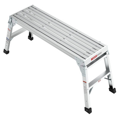 Plateforme de travail pliable, 101,6 cm de large, capacité de 102 kg, conforme aux normes ANSI, alliage d'aluminium, monobloc, argentée, antidérapante