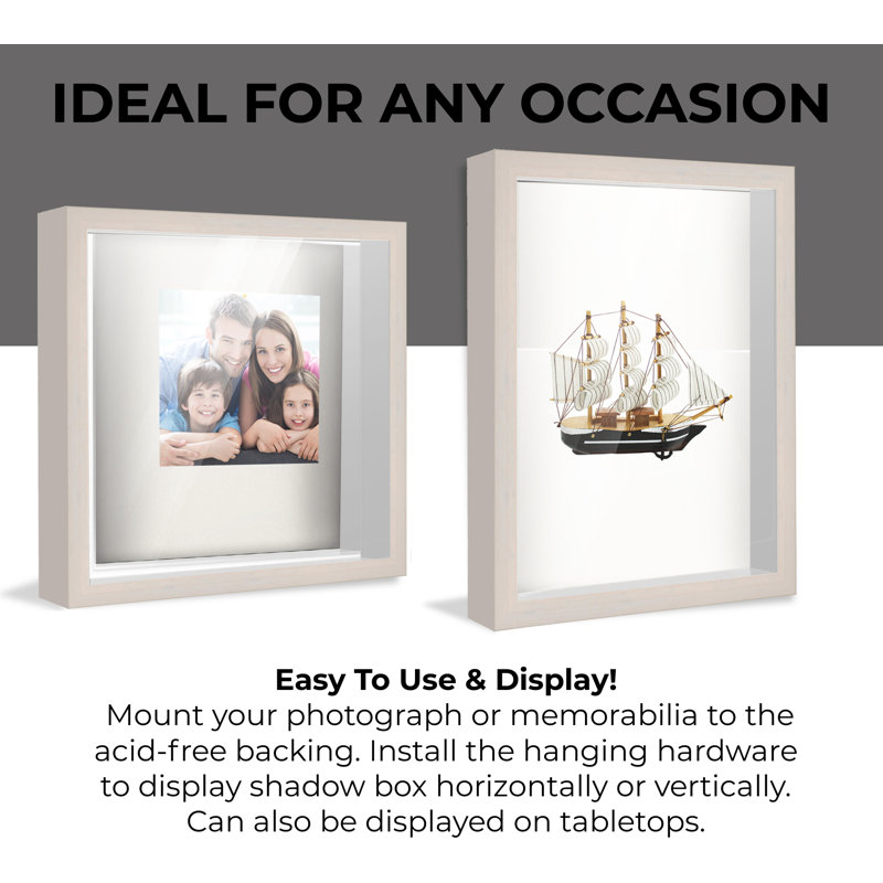 Latron Solid Wood Shadow Box Picture Frame, 14" W x 14" H, White