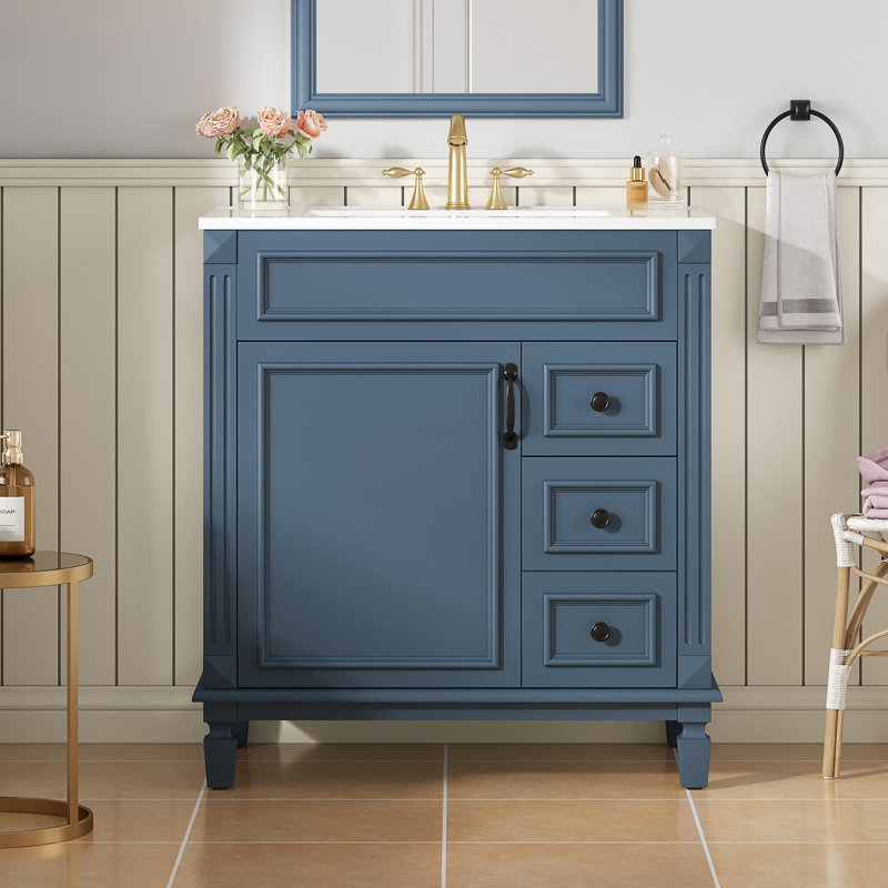 Meuble-lavabo 30 po avec lavabo en céramique, Bleu