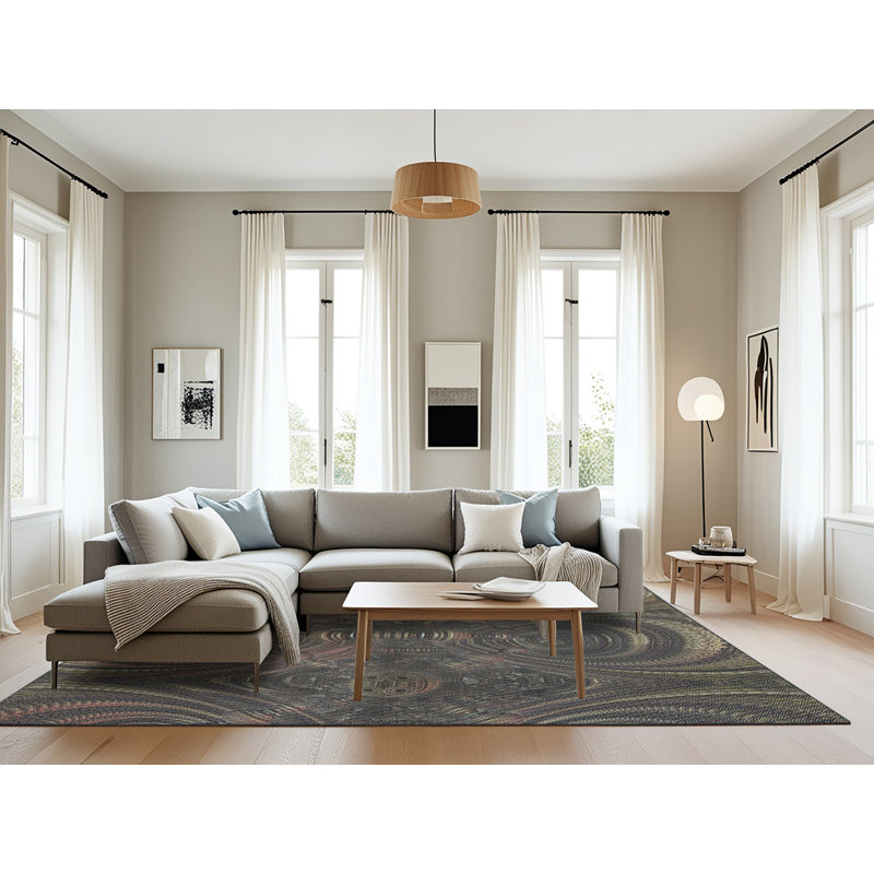 Tapis décoratif olive foncée abstraite, Rectangle 8 pi x 10 pi