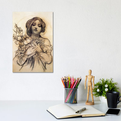 Study Of Woman With Fruit by Alphonse Mucha - Wrapped Canvas Print