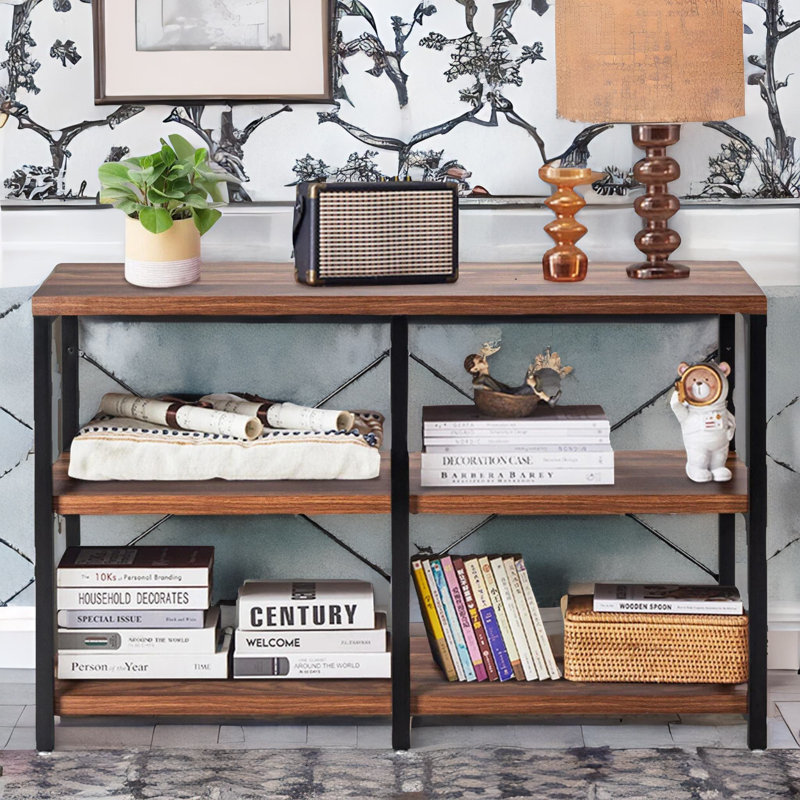 Aemon 120cm Wide 3 Tier Console Table, Industrial Rustic Brown, Hallway and Living Room Furniture