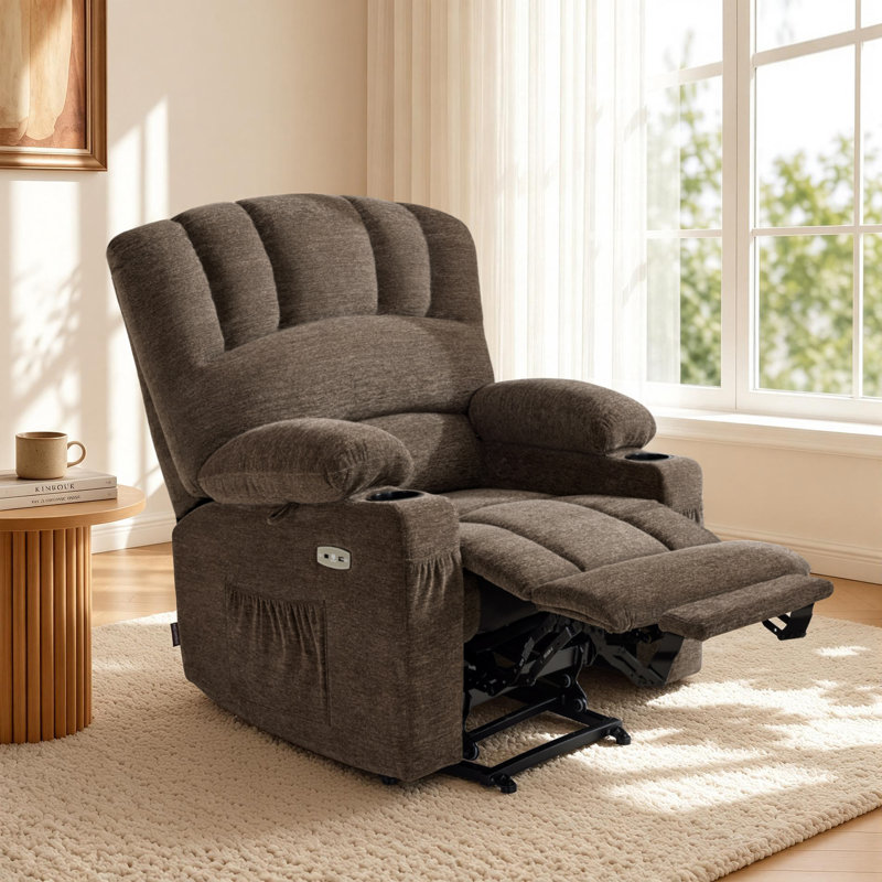 Maysoun 27.2'' Extra Wide Power Recliner Lift Chair with Massage and Heat for Big People, Fabric, Brown Fabric