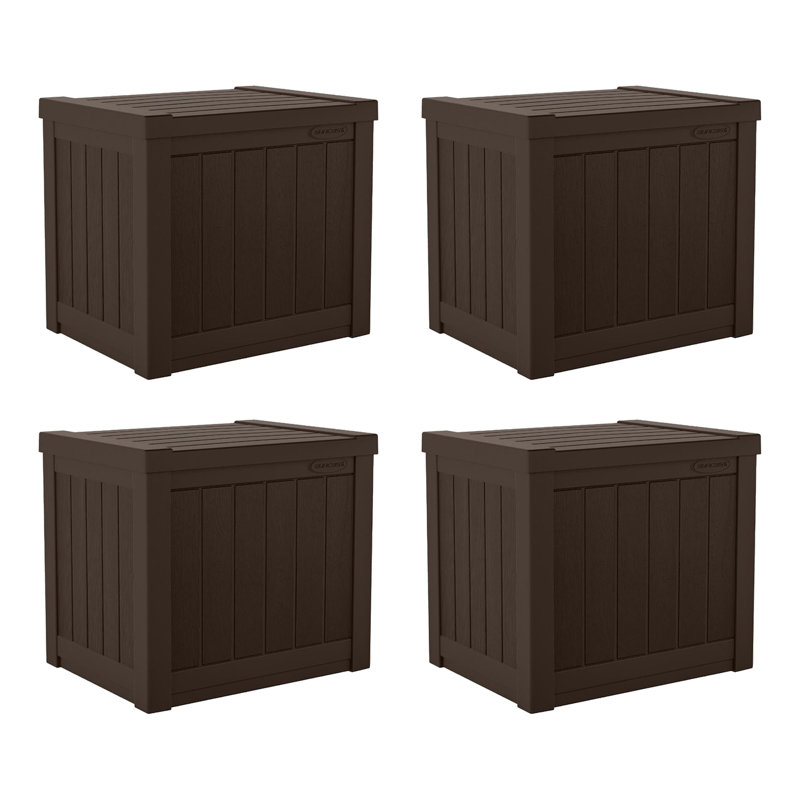 Suncast 22 Gallons Water Resistant Resin Deck Box, Java, 19.5" H x 22" W x 7" D, 4