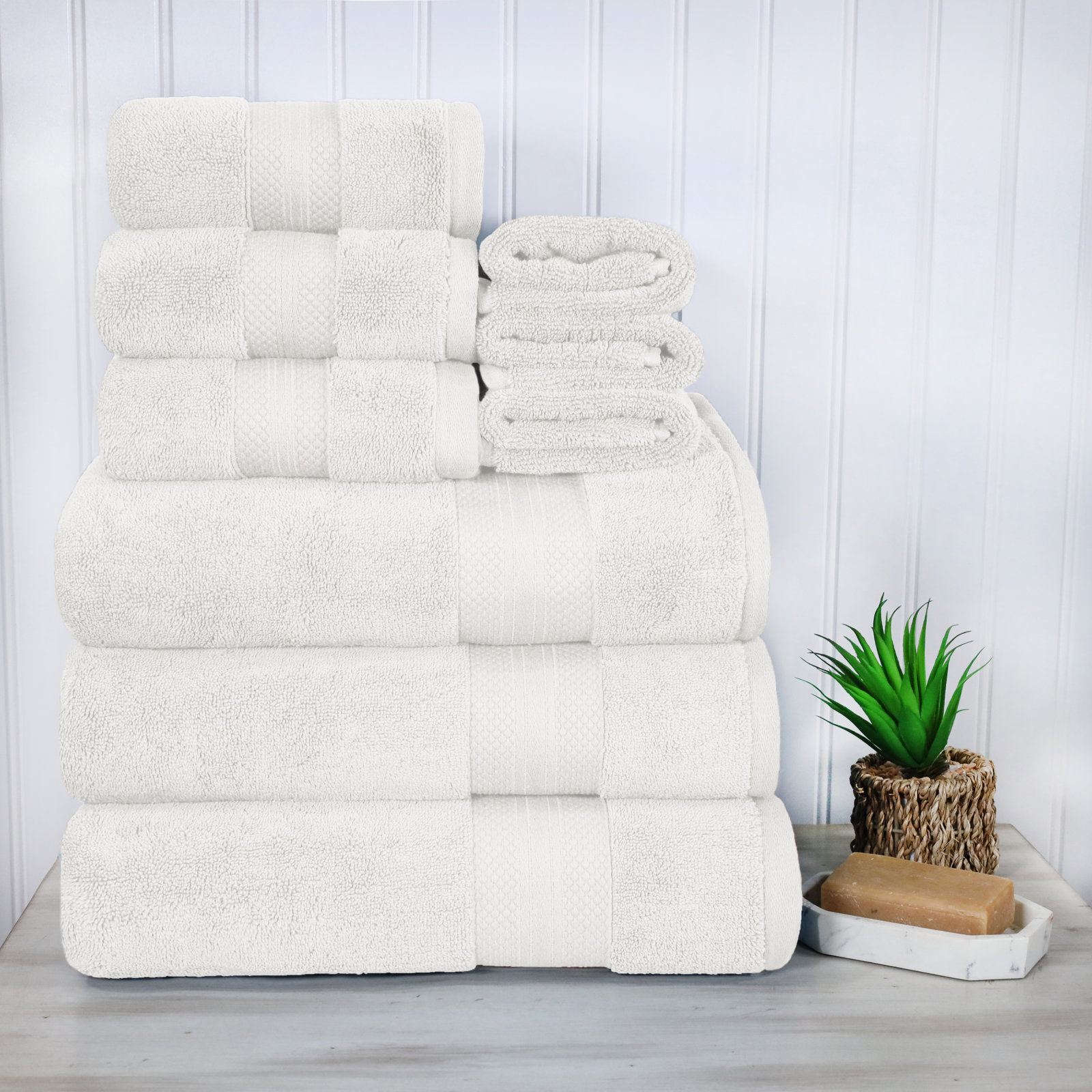 Finnian Ultra-Plush Heavyweight, 100% Turkish Towel Collection, White, 9 Piece Towel Set