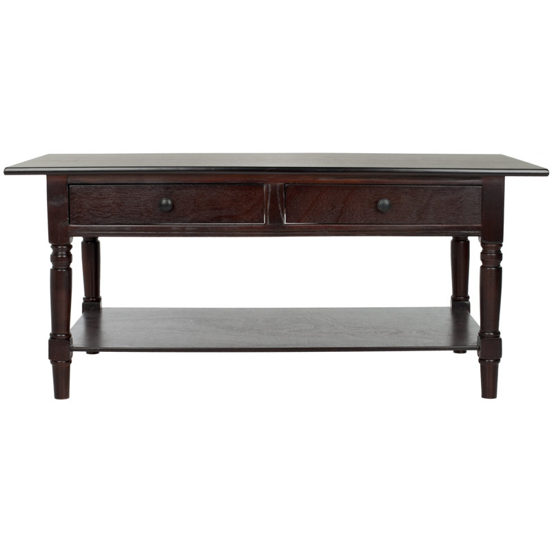 Banes Solid Wood Four Leg Coffee Table with Storage, Dark Cherry