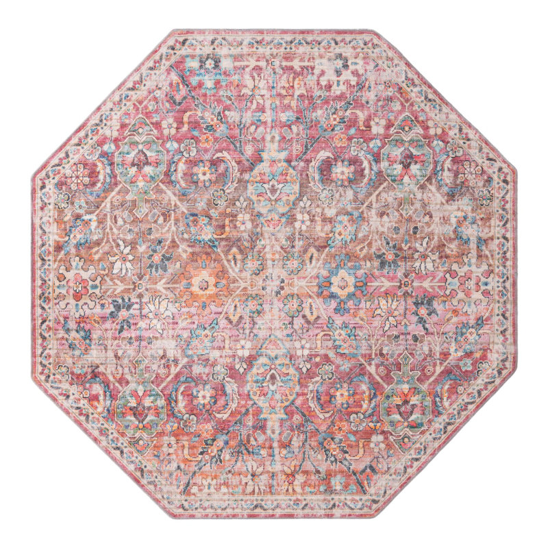 Engelhardt Washable Floral Indoor Rug, Octagon 7'10" x 7'10"