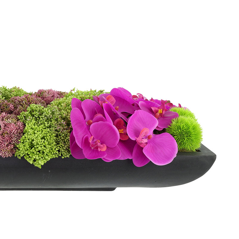 Orchid and  Arrangement, Black, 7.5" H x 24.5" W x 9" D