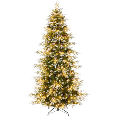 Pre-Lit Flocked Aspen Noble Fir Christmas Tree W/ 750 Branch Tips, 150 LED Lights