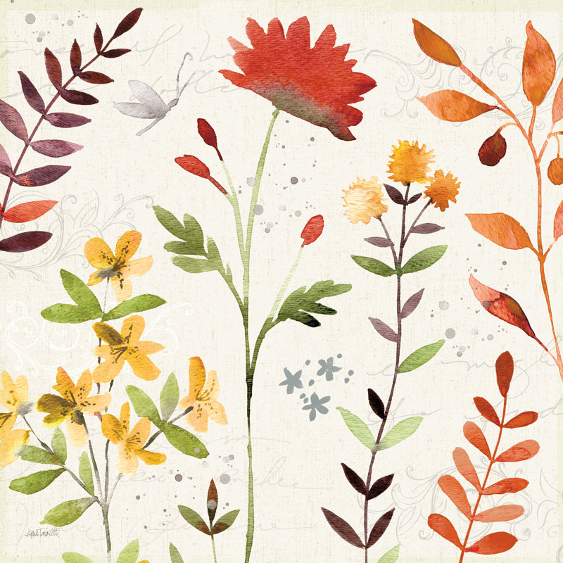 Fleurs d'automne I, Non, H 12 po x l 12 po x P 1,25 po, Toile avec cadre doré