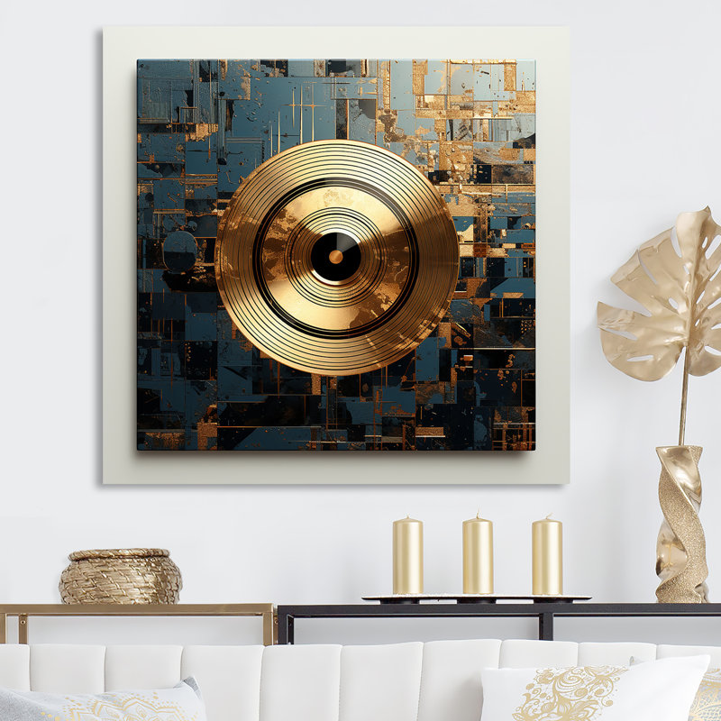 Or et gris, vinyle, disque Melody I - Vinyle, reproduction d'art sur toile encadrée, Toile tendue, H 16 po x l 16 po x P 1 po