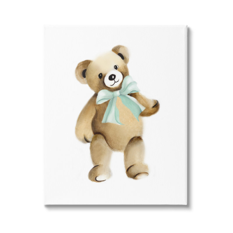 «Teddy Bear Green Bow Kids Nursery Animal» par Studio Q - impression sur toile tendue, H 40 po x l 30 po x P 1,5 po