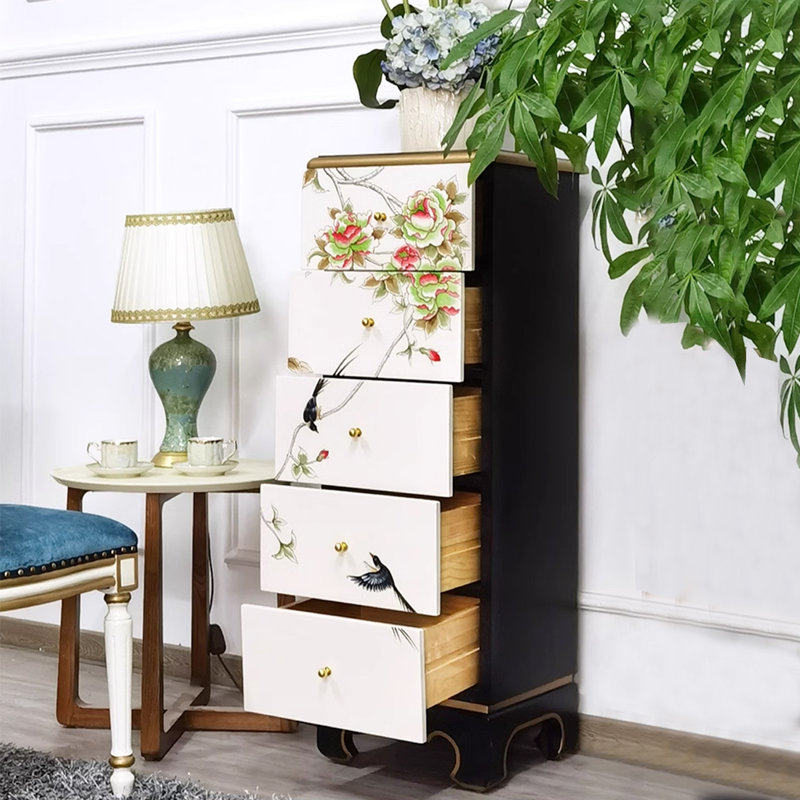 Hand-painted solid wood drawer high accent chest