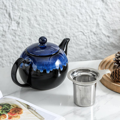 34 Ounce Ceramic Teapot with Infuser for Loose Tea 6-Cup Capacity for Home Office Tea Party