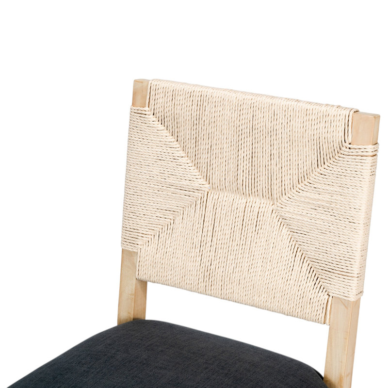 Chaises de salle à manger rembourrées Amando French Country, chaises en bois Boho avec dossier tissé et siège en lin, structure en bois massif