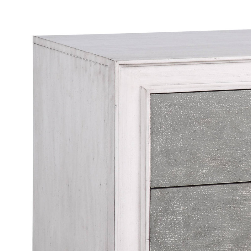 Table de chevet 2 tiroirs Koleton en gris rustique et blanc vieilli, Blanc antique/gris