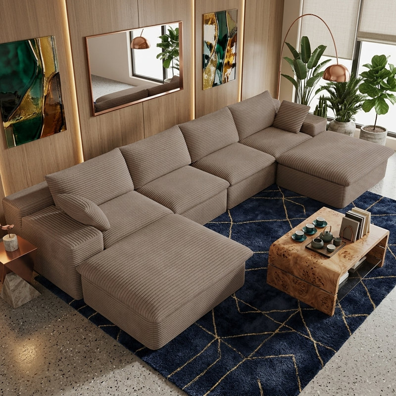 Canapé modulaire surdimensionné en forme de U de 135,4 po, canapé de siège profond désossé en nuage avec repose-pieds, canapé modulaire en U sans assemblage pour meubles de salon