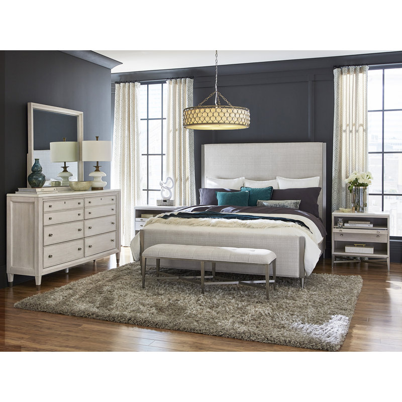 Beige and White 2-Drawer Nightstand with USB-C Port