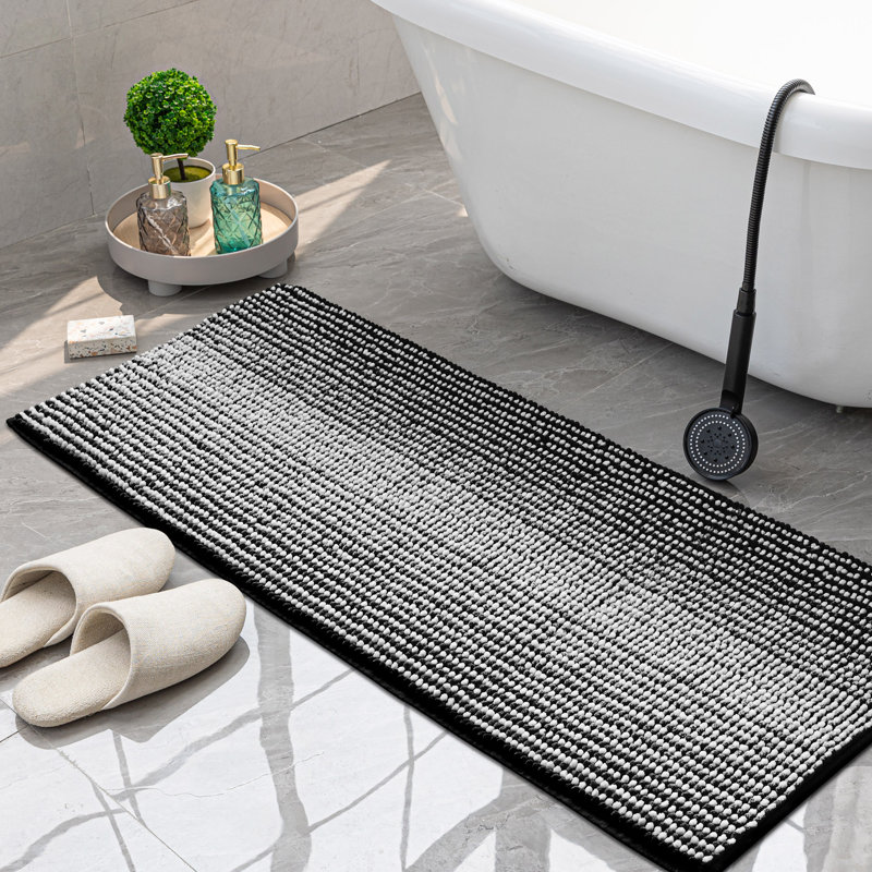 Zager Microfiber Soft Chenille Bath Rug with Non-Slip Backing, Black, 47" L x 19" W