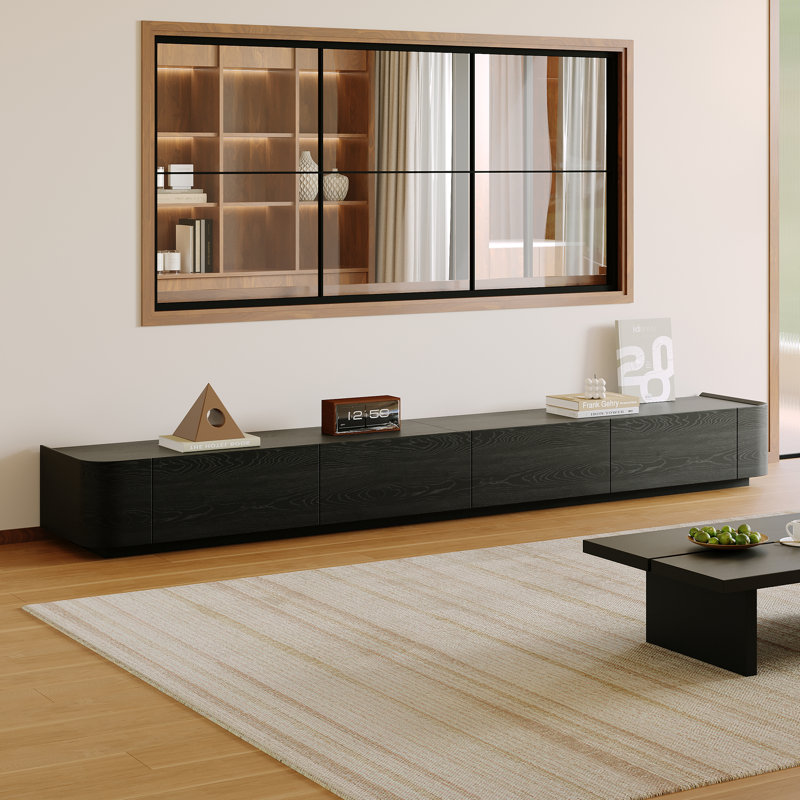 94.5" Modern Minimalist Black Wood TV Stand, Long Low Profile Media Console with Ample Storage Drawers, Contemporary Entertainment Center for Living Room, Apartment & Bedroom, Fits 75+ Inch TVs