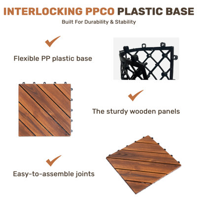 27 PCS Interlocking Deck Tiles Diagonal Pattern, 12" X 12" Acacia Wood Tiles For Patio, Waterproof, All-Weather, Outdoor Decking For Garden, Pool, Balcony