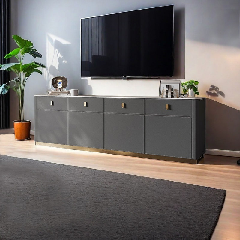 Meuble télé en similicuir de style américain, 94.49", Blanc / Gris