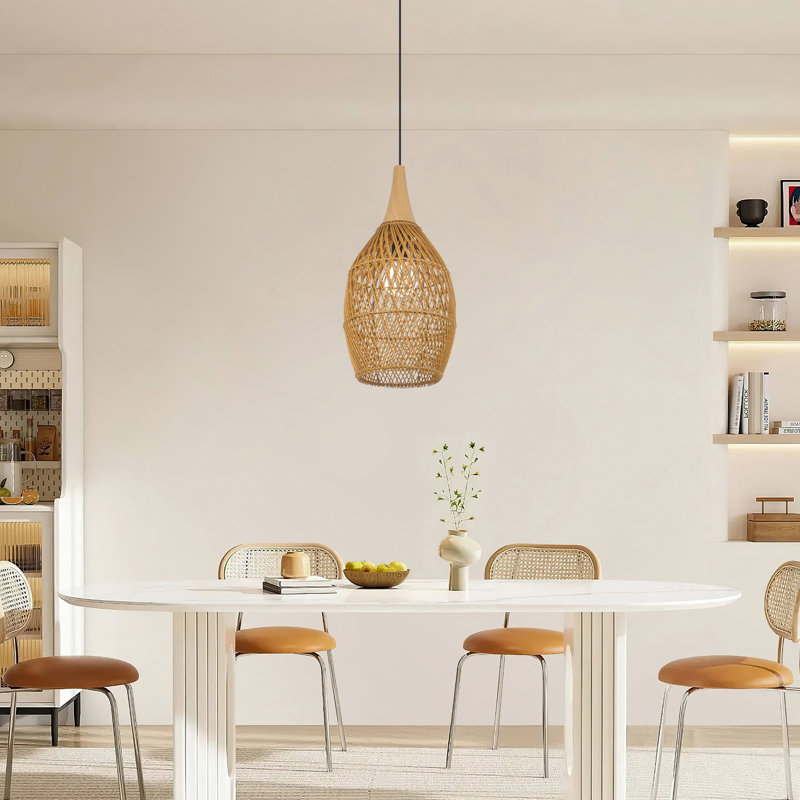 Corlyn 1 - Light Natural Geometric Pendant, Brown, 19.96" H x 9.06" W x 9.06" D
