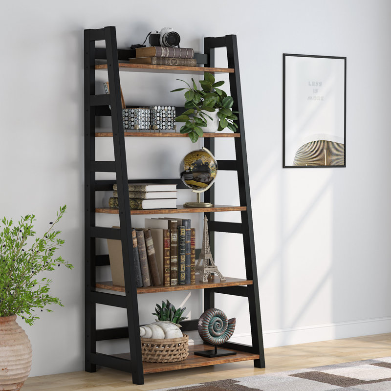 5-Tier Bookshelf, Ladder Industrial-Style Shelving, Suitable for Living Rooms, Studies, and Offices, Rustic Brown
