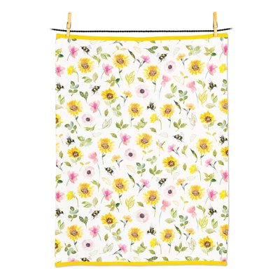 Torchon tournesols et abeilles