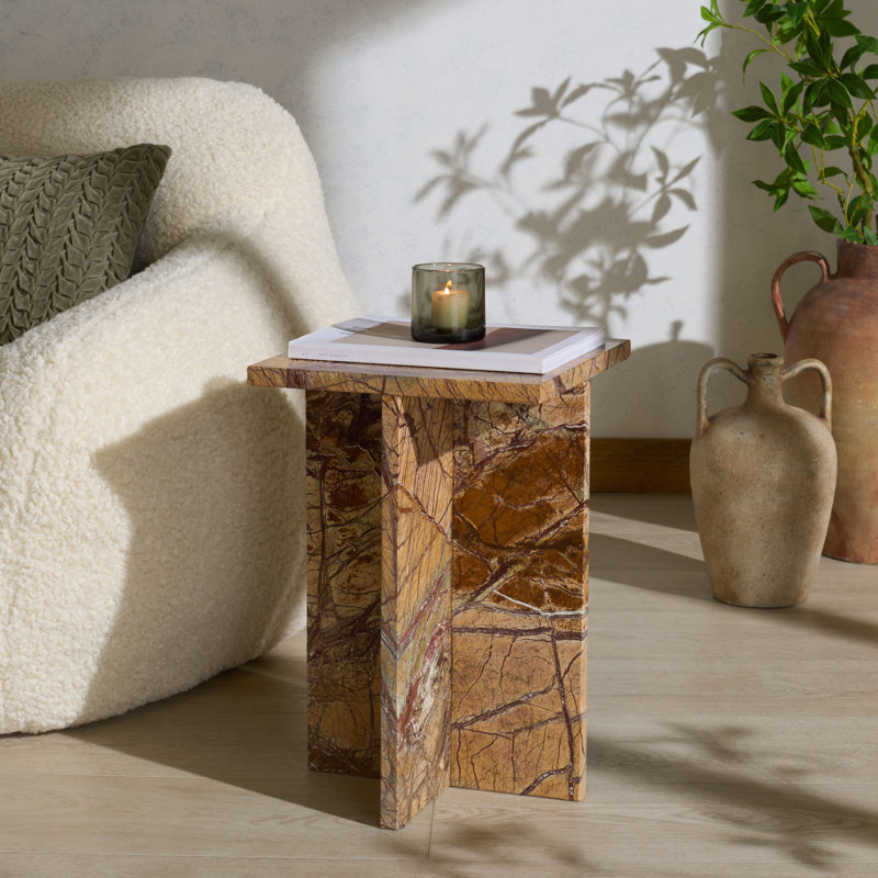 Tablette d'appoint en marbre 12 "Adriano, Brun / Beige