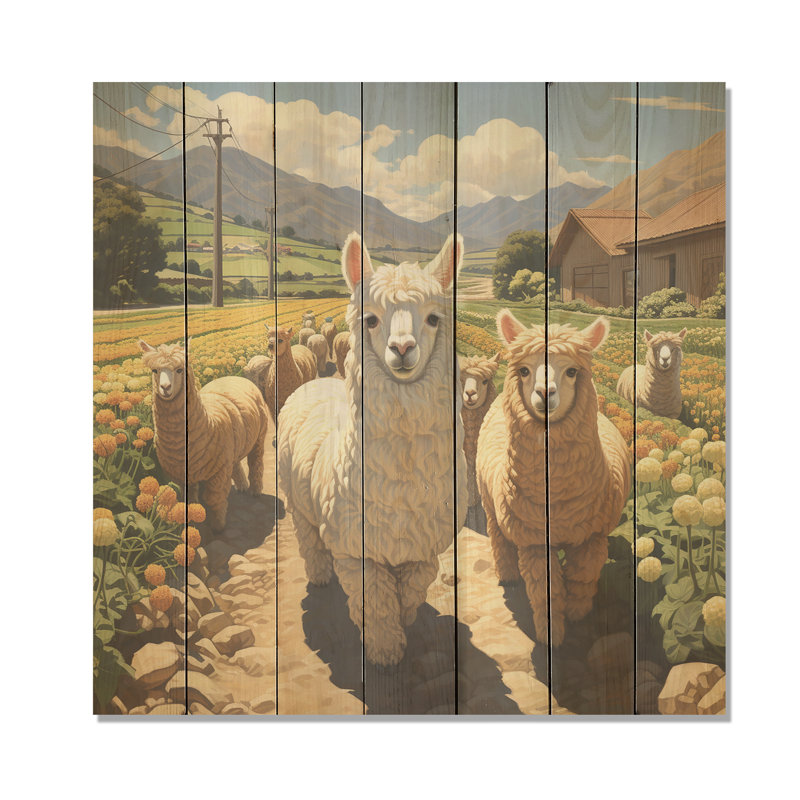 Cheerful Farm Alpaca Portrait - Perroquet sur bois, H 15 po x l 15 po