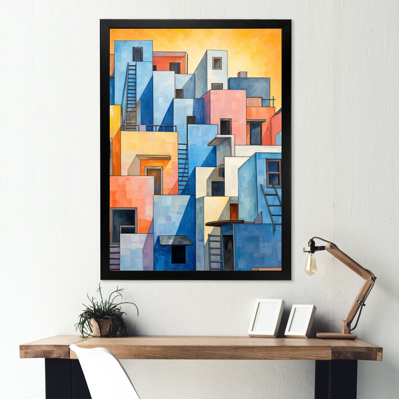 Village coloré au Brésil I - art mural panneaux solaires, Cadre simple noir, H 40 po x l 30 po x P 1,5 po