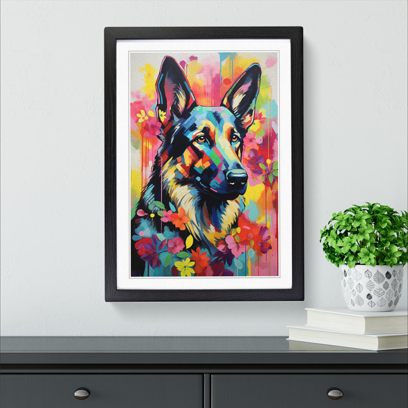 German Shepherd Modern No.2 - Framed Print, 34cm H x 25cm W, Black Framed