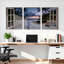 Tropical Beach Sunset Window View Canvas Wrapped Wall Art Set Of 3-245834