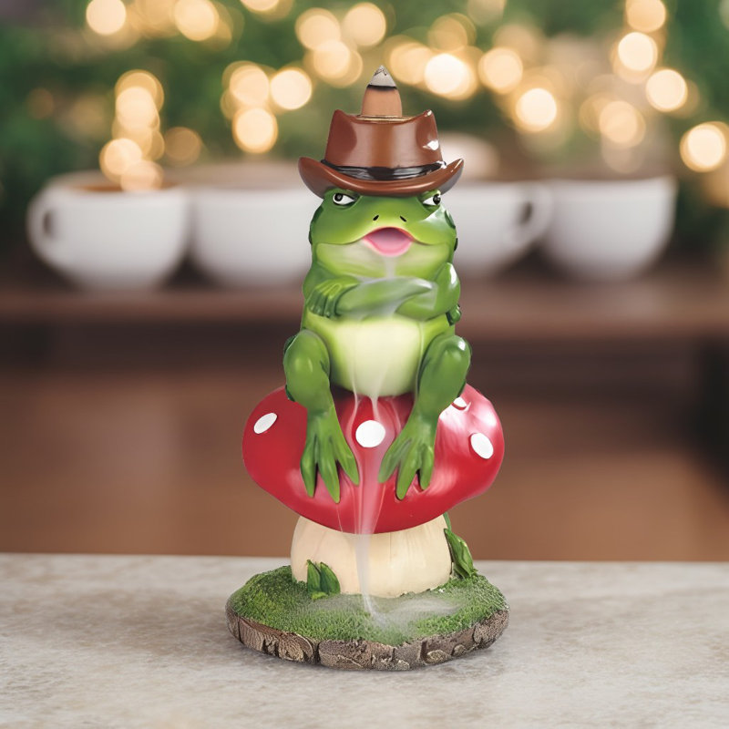 Figurine grenouille sur champignon 6,5 "H