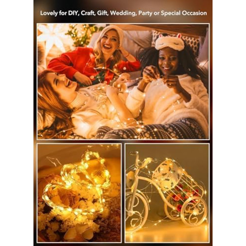 Paquet de 24 guirlandes lumineuses à piles - 7 pi 20 mini guirlandes lumineuses à fil d'argent et lumières de bricolage étoilées pour la chambre à coucher, patio, fête de mariage (blanc chaud)