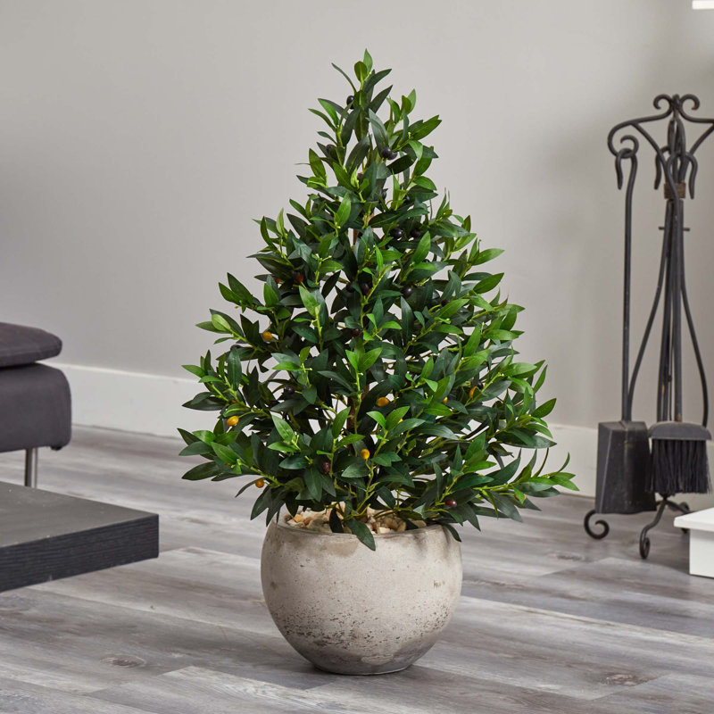 3 pi Arbre artificiel topiaire conique olive en pot de sable résistant aux rayons UV (intérieur / extérieur)