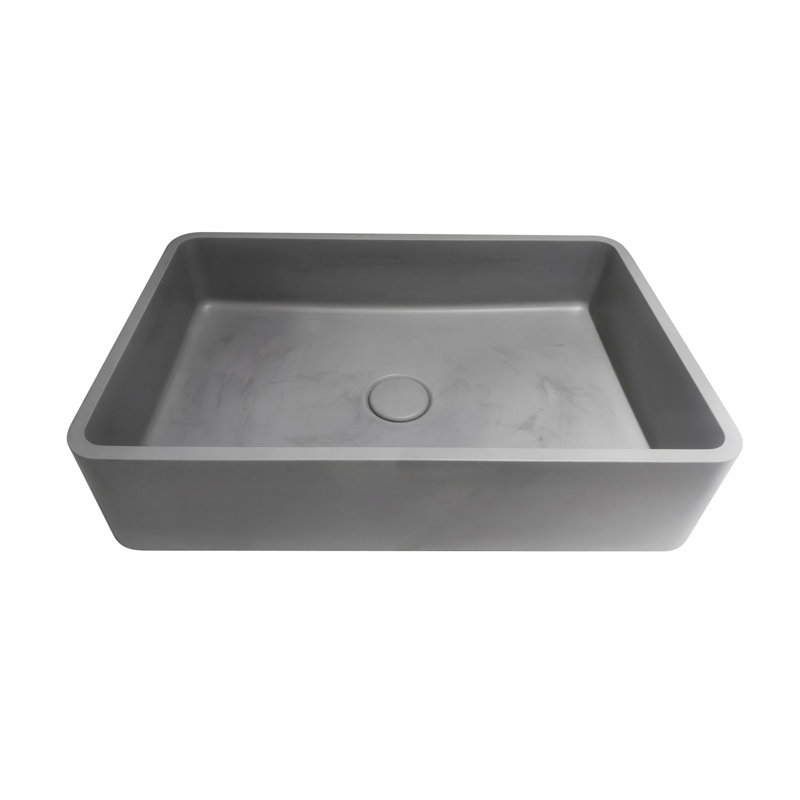 19.68'' Concrete Vessel Rectangular Modern Gray Bathroom Sink, Gray