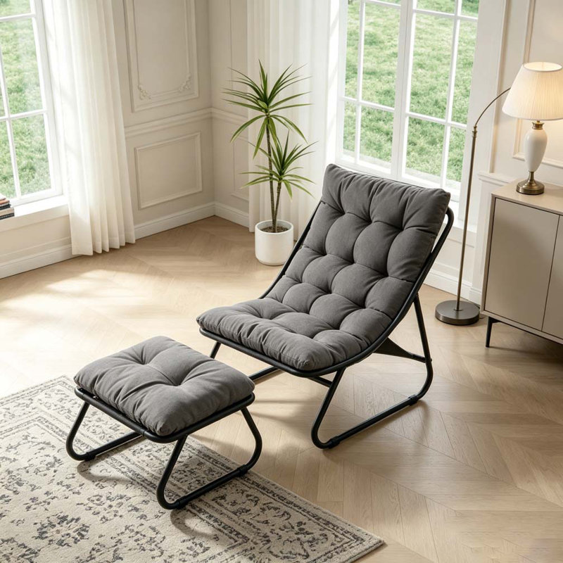 Chaise longue d'extérieur avec repose-pieds pour patio, Gris